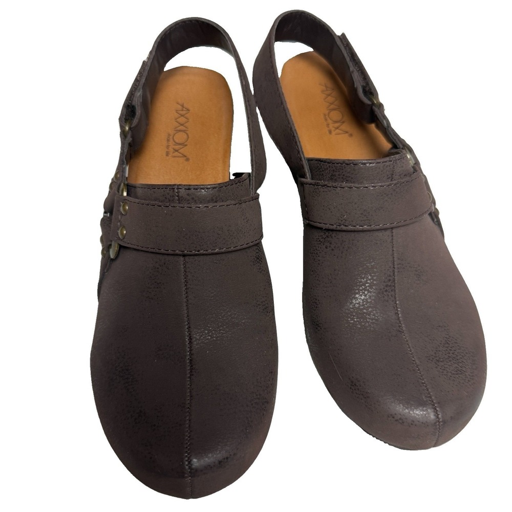 Axxiom Women's Brown Slingback Wedge Clogs Round Toe Size 6.5M